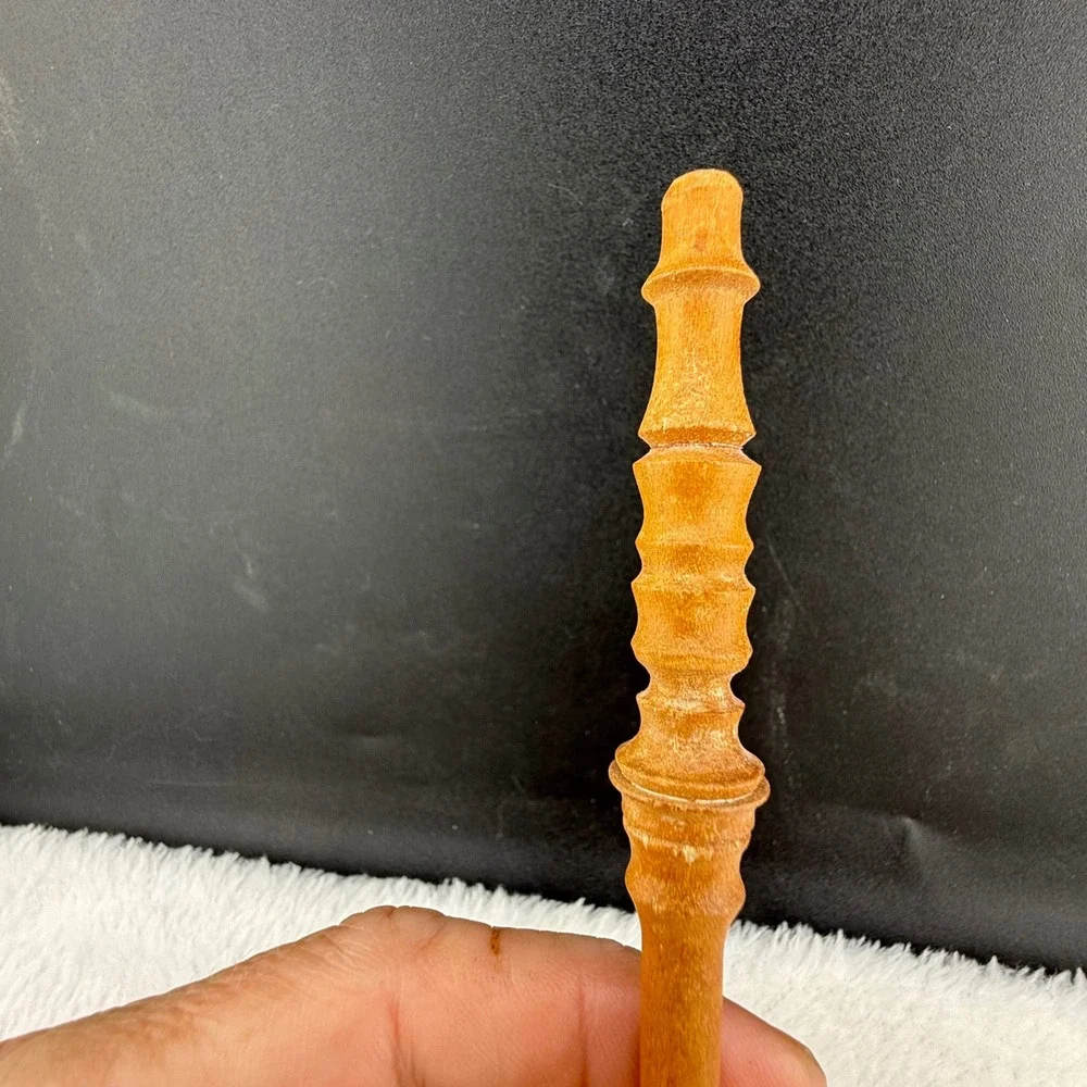 Vintage Wood Hair Stick Brown Hand Carved Ribbed Tapered Accessory 6.5in